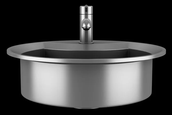 Modern metal sink isolated on black background — Stock Photo, Image