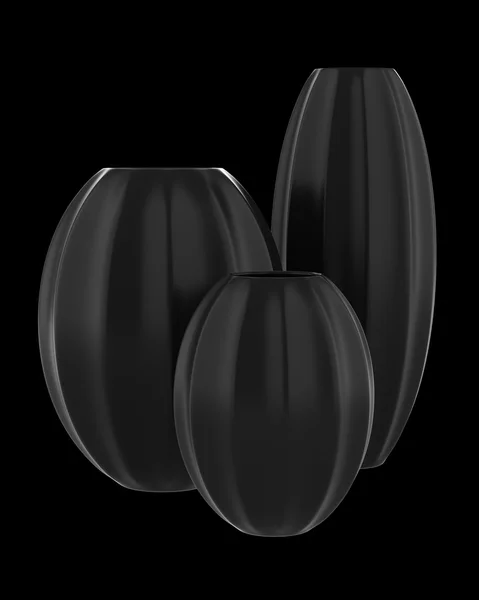 孤立在黑色背景上的三个黑色花瓶 — 图库照片