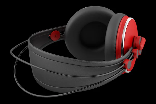 Червоні та чорні бездротові навушники ізольовані на чорному фоні — стокове фото