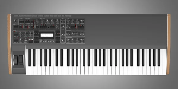 Top view of black synthesizer isolated on gray background — Stock Photo, Image