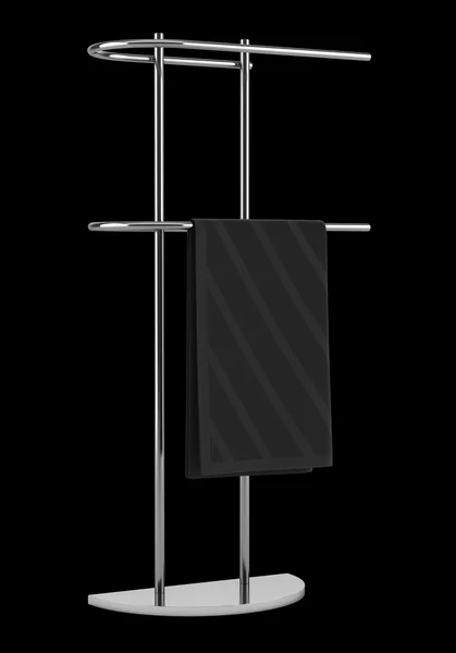 Towel on standing hanger isolated on black background — Stock Photo, Image