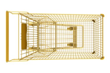 Altın boş alışveriş sepeti beyaz backgro izole Üstten Görünüm