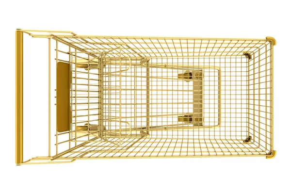 Vista superior do carrinho de compras vazio dourado isolado no backgro branco — Fotografia de Stock
