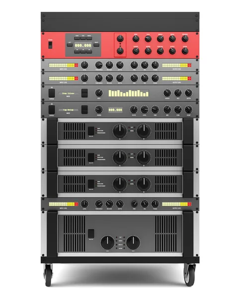 Audioeffekte-Prozessoren in einem Rack isoliert auf weißem Hintergrund — Stockfoto