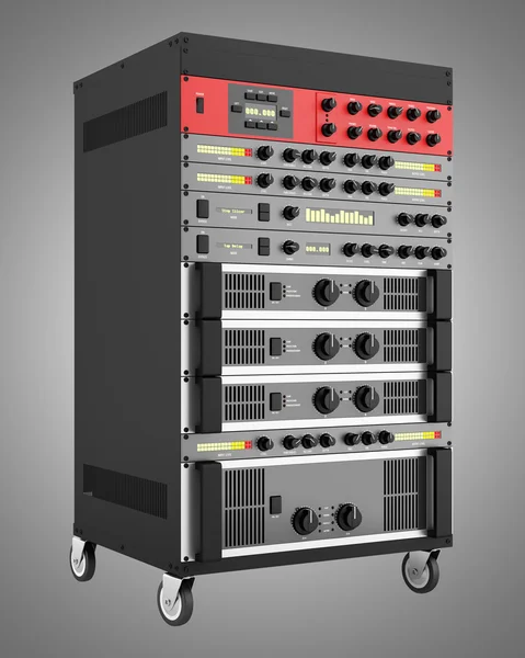 Audio effects processors in a rack isolated on gray backgroud — Stock Photo, Image