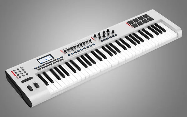 Gray synthesizer isolated on gray background — Stock Photo, Image