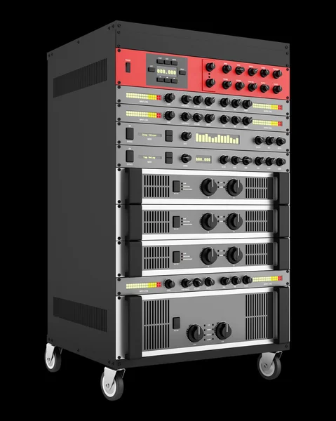 Audio effects processors in een rack geïsoleerd op zwarte achtergrondgeluid — Stockfoto