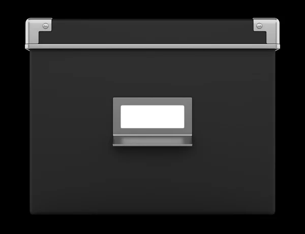 黒の背景に分離された単一の黒のオフィス段ボール箱 — ストック写真