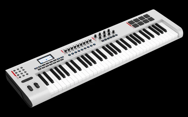 Grijze synthesizer geïsoleerd op zwarte achtergrond — Stockfoto