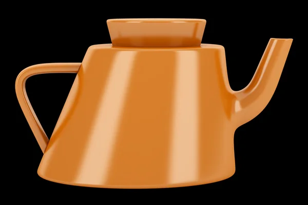 孤立在黑色背景上的橙色陶瓷茶壶 — 图库照片