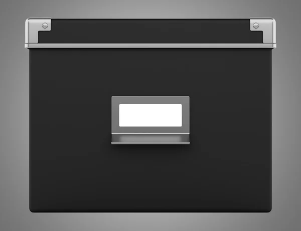 Caja de cartón de oficina negro aislado sobre fondo gris — Foto de Stock