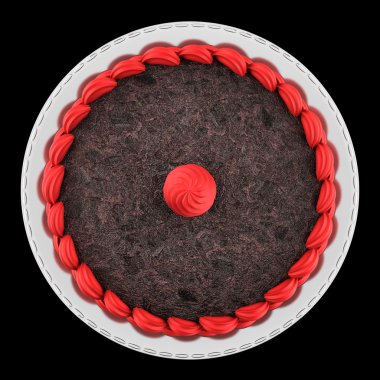 Üstten Görünüm pembe krema olarak izole bla ile yuvarlak çikolatalı kek