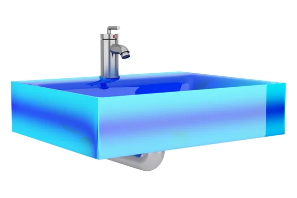 Moderno lavabo in vetro blu isolato su sfondo bianco — Foto Stock