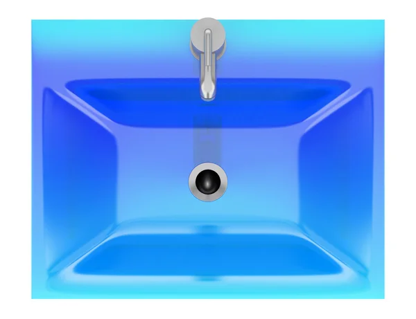 Vista superior da pia moderna banheiro de vidro azul isolado na ba branca — Fotografia de Stock