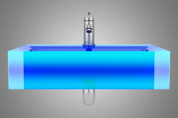 现代蓝色玻璃浴室水槽孤立灰色背景 — 图库照片