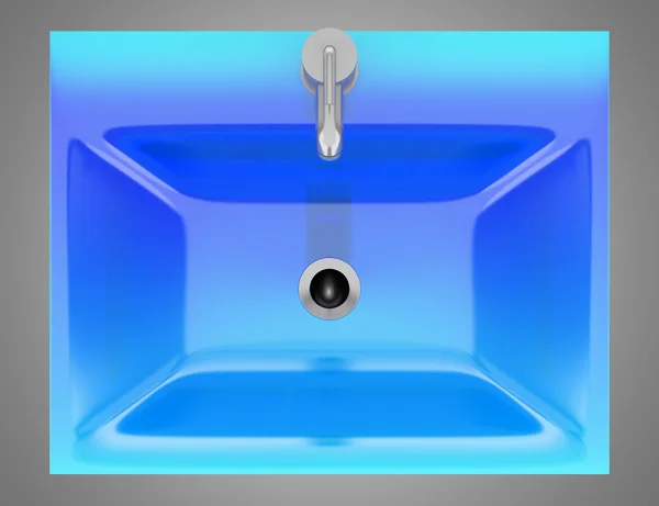 Blick von oben auf modernes blaues Glasbad Waschbecken isoliert auf grau bac — Stockfoto