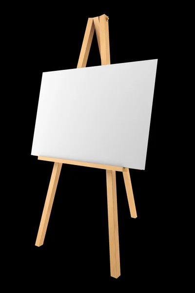 Wooden easel with blank canvas isolated on black background — Stock Photo, Image