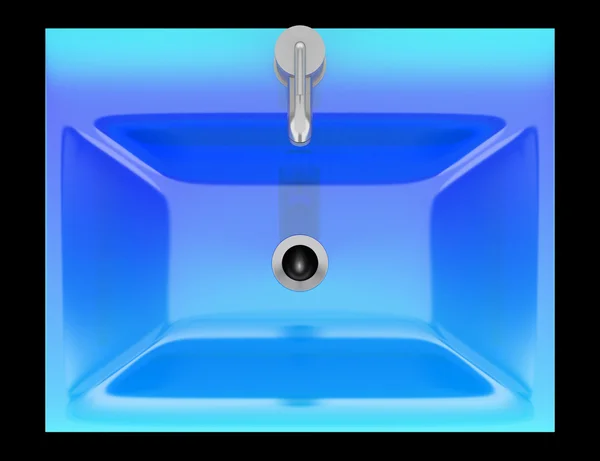 Κάτοψη του νεροχύτη μπάνιο σύγχρονη μπλε γυαλί που απομονώνονται σε μαύρο ΒΑ — Φωτογραφία Αρχείου