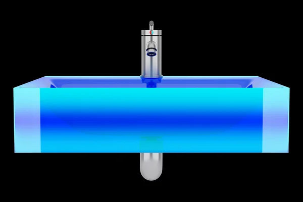 Moderna blått glas badrum sink isolerade på svart bakgrund — Stockfoto