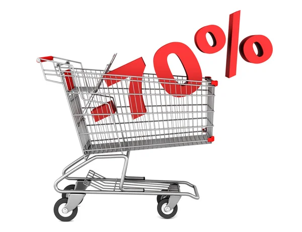 Shopping cart with 70 percent discount isolated on white backgro — Stock Photo, Image