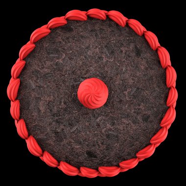 Üstten Görünüm pembe krema olarak izole bla ile yuvarlak çikolatalı kek