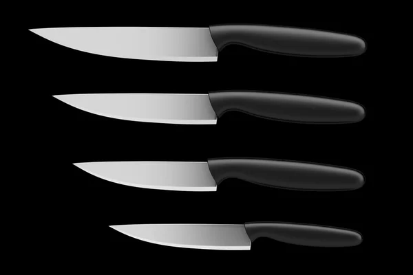 Juego de cuchillos de cocina aislados sobre fondo negro — Foto de Stock