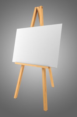 boş tuval üzerinde gri arka plan izole ile ahşap şövale