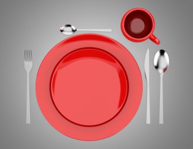 gri arka plan üzerinde izole kırmızı Tablo ayarı Üstten Görünüm