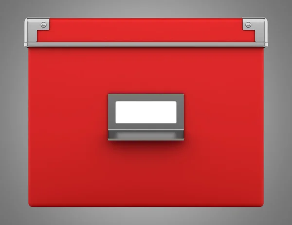 Gri arka plan üzerinde izole tek kırmızı ofis karton kutu — Stok fotoğraf