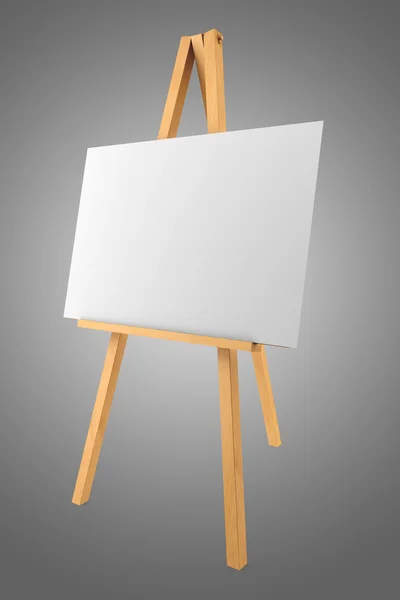 Wooden easel with blank canvas isolated on gray background — Stock Photo, Image