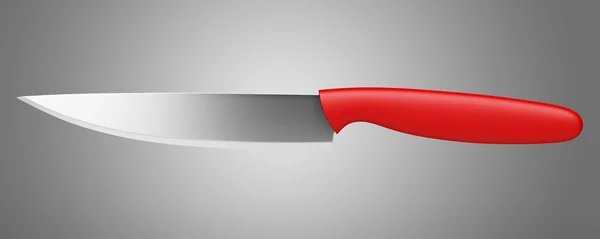 Couteau de cuisine avec poignée rouge isolé sur fond gris — Photo