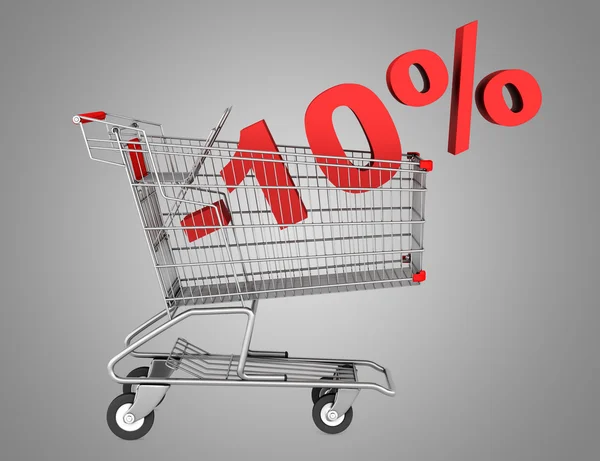 Shopping cart with 10 percent discount isolated on gray backgrou — Stock Photo, Image