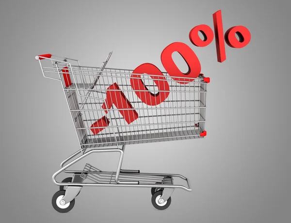 Shopping cart with 100 percent discount isolated on gray backgro — Stock Photo, Image