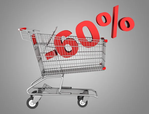 Shopping cart with 60 percent discount isolated on gray backgrou — Stock Photo, Image