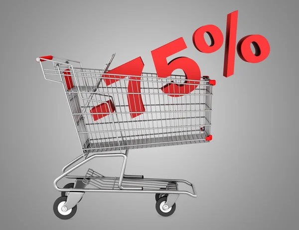 Shopping cart with 75 percent discount isolated on gray backgrou — Stock Photo, Image