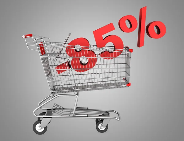 Shopping cart with 85 percent discount isolated on gray backgrou — Stock Photo, Image