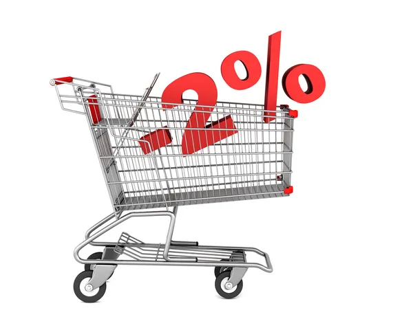 Shopping cart with 2 percent discount isolated on white backgrou — Stock Photo, Image