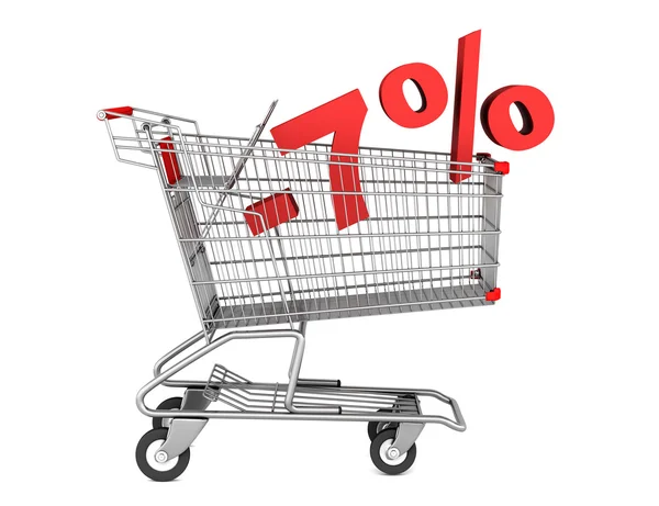 Shopping cart with 7 percent discount isolated on white backgrou — Stock Photo, Image