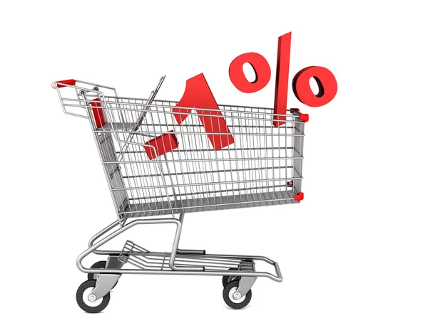 Shopping cart with 1 percent discount isolated on white backgrou — Stock Photo, Image