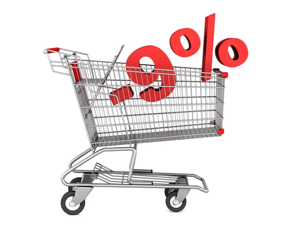 Shopping cart with 9 percent discount isolated on white backgrou — Stock Photo, Image