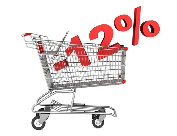 Shopping cart with 12 percent discount isolated on white backgro — Stock Photo, Image