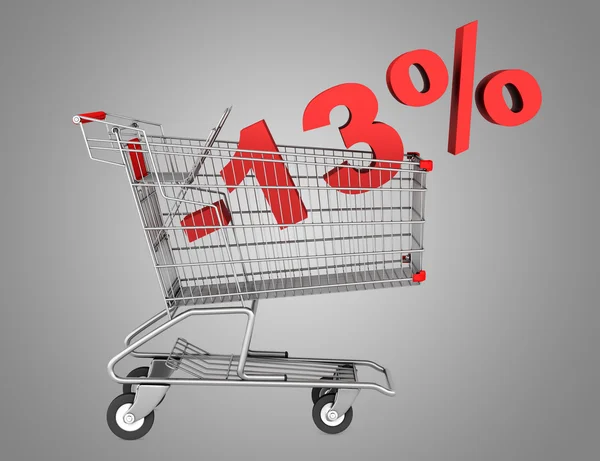 Shopping cart with 13 percent discount isolated on gray backgrou — Stock Photo, Image