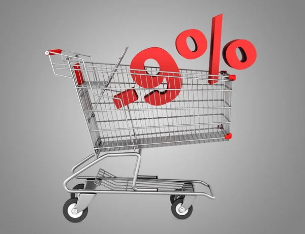 Shopping cart with 9 percent discount isolated on gray backgroun — Stock Photo, Image