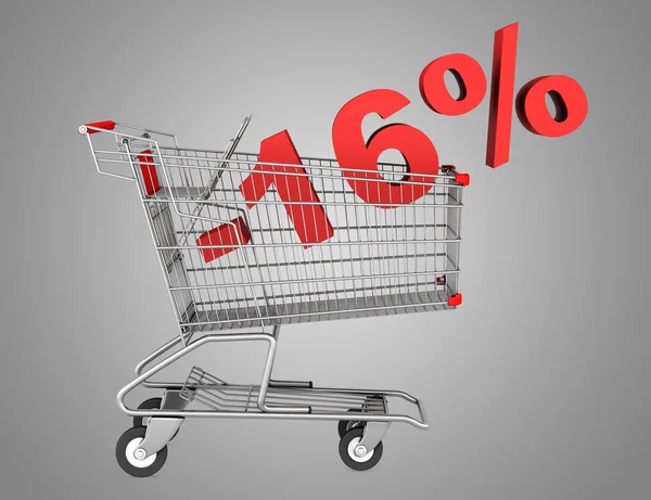 Shopping cart with 16 percent discount isolated on gray backgrou — Stock Photo, Image