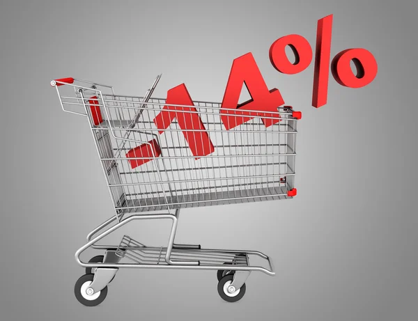 Shopping cart with 14 percent discount isolated on gray backgrou — Stock Photo, Image