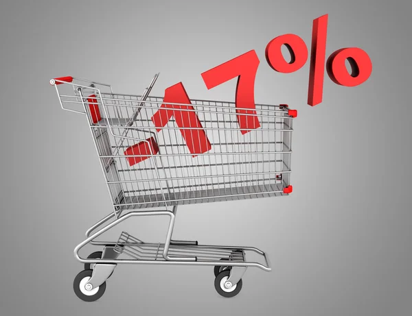 Shopping cart with 17 percent discount isolated on gray backgrou — Stock Photo, Image