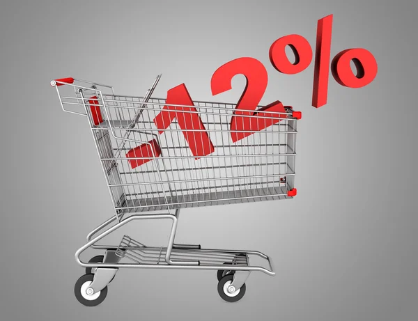 Shopping cart with 12 percent discount isolated on gray backgrou — Stock Photo, Image