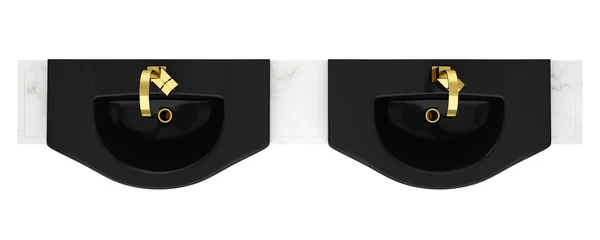 Вид на современную двойную черную раковину в ванной комнате — стоковое фото