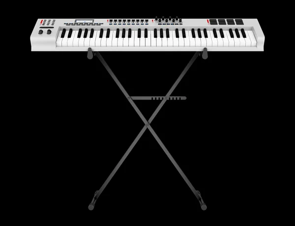 Grijze synthesizer op stand geïsoleerd op zwarte achtergrond — Stockfoto