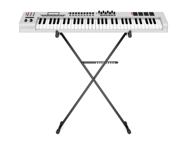 Grijze synthesizer op stand geïsoleerd op witte achtergrond — Stockfoto